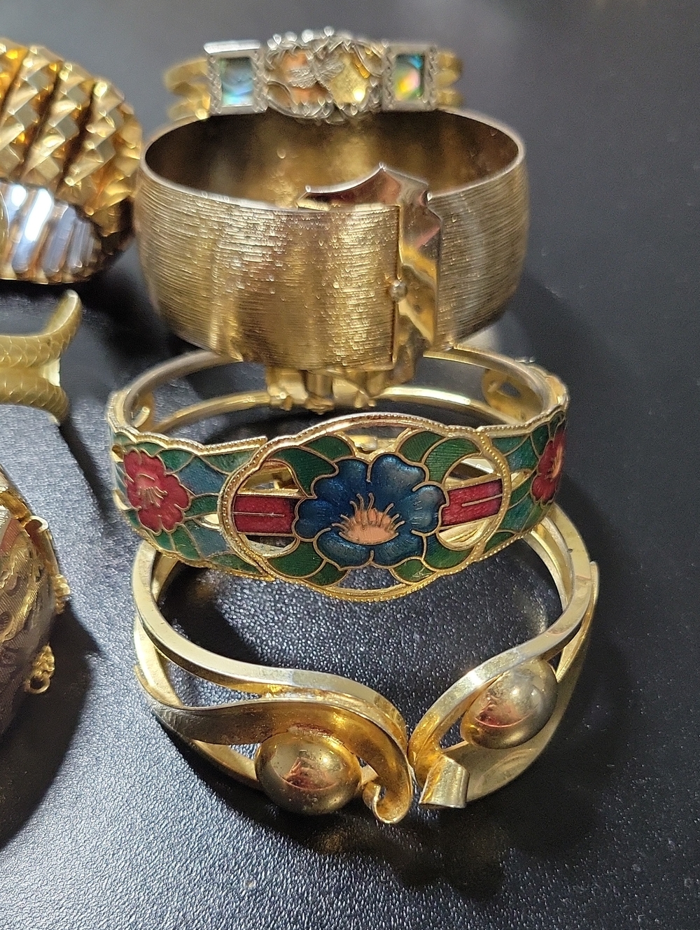 Gold Enamel Floral Cuff Bracelet - Multicolor